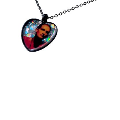 Collar de Layne Staley - Colgante en Forma de Corazón Inspirado en Alice in Chains con Fondo de Purpurina Holográfica - Regalo para Fans