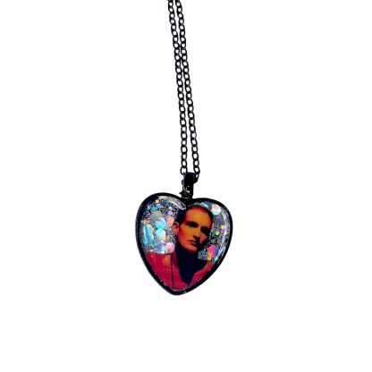 Collar de Layne Staley - Colgante en Forma de Corazón Inspirado en Alice in Chains con Fondo de Purpurina Holográfica - Regalo para Fans